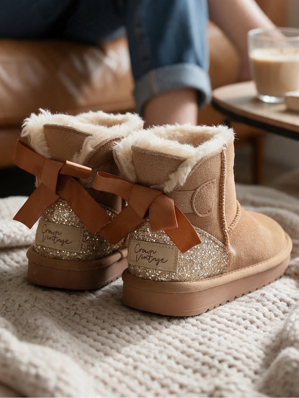 Crown Vintage embellished bow boots Brown US 6